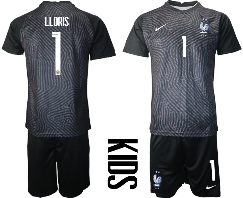 2021 France black youth goalkeeper #1 soccer jerseys->france jersey->Soccer Country Jersey
